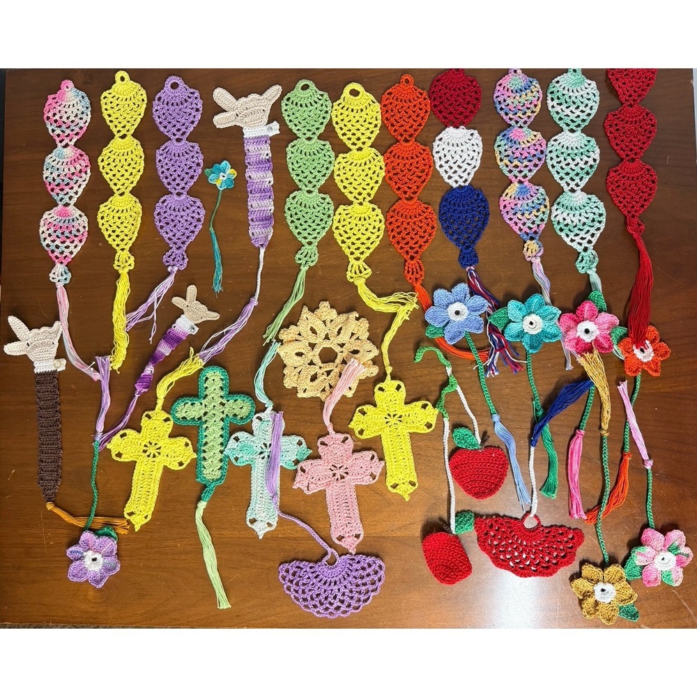 Handmade Crochet Bookmark Lot of 30 Cross Flowers Lanterns Multicolor Artisan